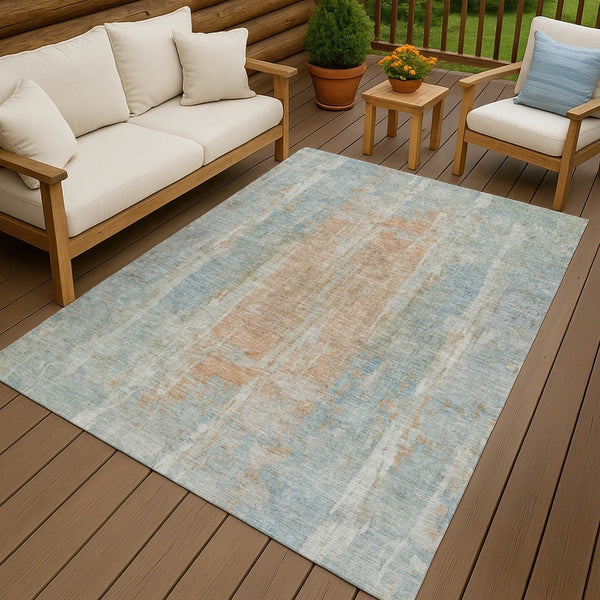 HomeRoots 9' Contemporary Sky Blue and Copper Abstract Washable Area Rug for Indoor/Outdoor Spaces, Durable Design 658691