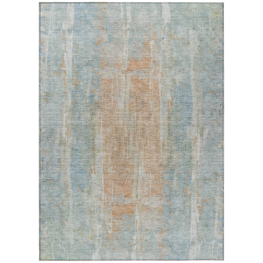 HomeRoots 10' Sky Blue & Copper Abstract Washable Area Rug - Versatile Indoor/Outdoor Design for High-Traffic Spaces 658692