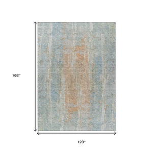 HomeRoots 10' Sky Blue & Copper Abstract Washable Area Rug - Versatile Indoor/Outdoor Design for High-Traffic Spaces 658692