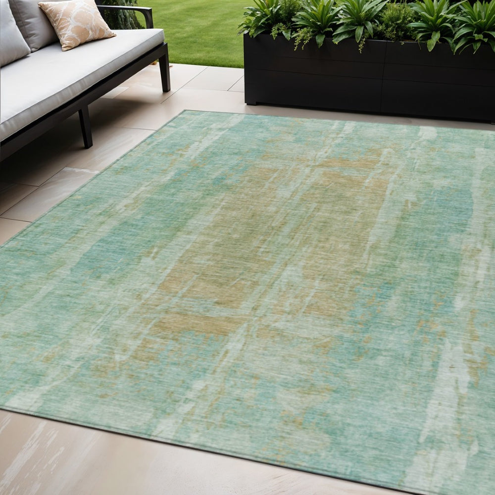 HomeRoots 5' Teal Blue & Copper Abstract Washable Area Rug – Durable, Stylish, Indoor/Outdoor Perfect Fit! 658694