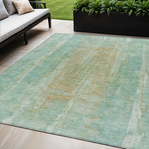 HomeRoots 5' Teal Blue & Copper Abstract Washable Area Rug – Durable, Stylish, Indoor/Outdoor Perfect Fit! 658694