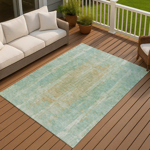HomeRoots 5' Teal Blue & Copper Abstract Washable Area Rug – Durable, Stylish, Indoor/Outdoor Perfect Fit! 658694
