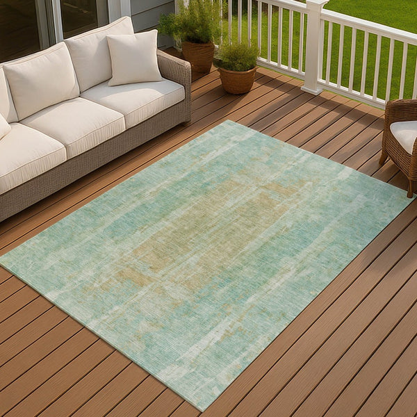 HomeRoots 5' Teal Blue & Copper Abstract Washable Area Rug – Durable, Stylish, Indoor/Outdoor Perfect Fit! 658694