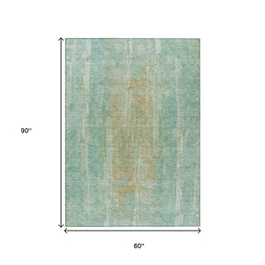 HomeRoots 5' Teal Blue & Copper Abstract Washable Area Rug – Durable, Stylish, Indoor/Outdoor Perfect Fit! 658694