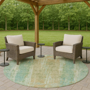 HomeRoots 8' Teal Blue & Copper Abstract Round Rug - Stylish, Washable, Durable for Indoor & Outdoor Spaces 658695