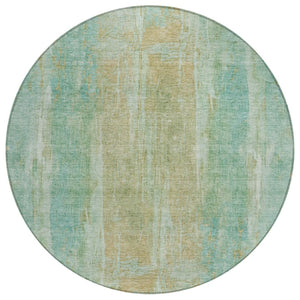 HomeRoots 8' Teal Blue & Copper Abstract Round Rug - Stylish, Washable, Durable for Indoor & Outdoor Spaces 658695