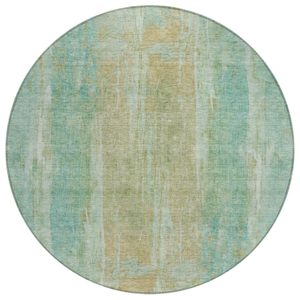 HomeRoots 8' Teal Blue & Copper Abstract Round Rug - Stylish, Washable, Durable for Indoor & Outdoor Spaces 658695