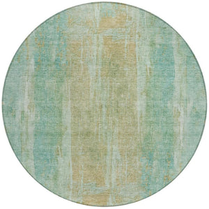 HomeRoots 8' Teal Blue & Copper Abstract Round Rug - Stylish, Washable, Durable for Indoor & Outdoor Spaces 658695