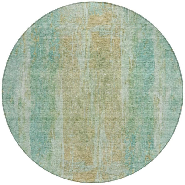 HomeRoots 8' Teal Blue & Copper Abstract Round Rug - Stylish, Washable, Durable for Indoor & Outdoor Spaces 658695