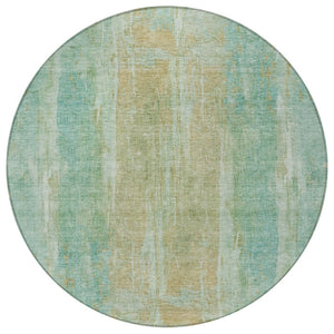 HomeRoots 8' Teal Blue & Copper Abstract Round Rug - Stylish, Washable, Durable for Indoor & Outdoor Spaces 658695