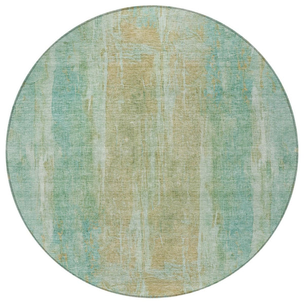 HomeRoots 8' Teal Blue & Copper Abstract Round Rug - Stylish, Washable, Durable for Indoor & Outdoor Spaces 658695