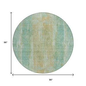HomeRoots 8' Teal Blue & Copper Abstract Round Rug - Stylish, Washable, Durable for Indoor & Outdoor Spaces 658695