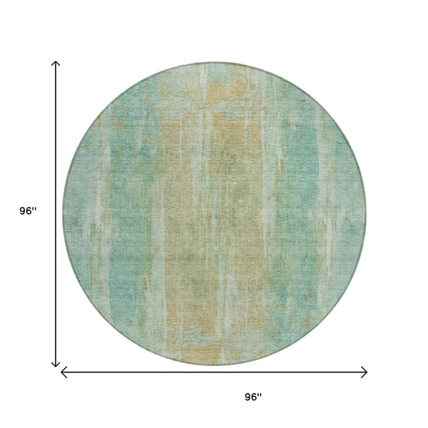 HomeRoots 8' Teal Blue & Copper Abstract Round Rug - Stylish, Washable, Durable for Indoor & Outdoor Spaces 658695