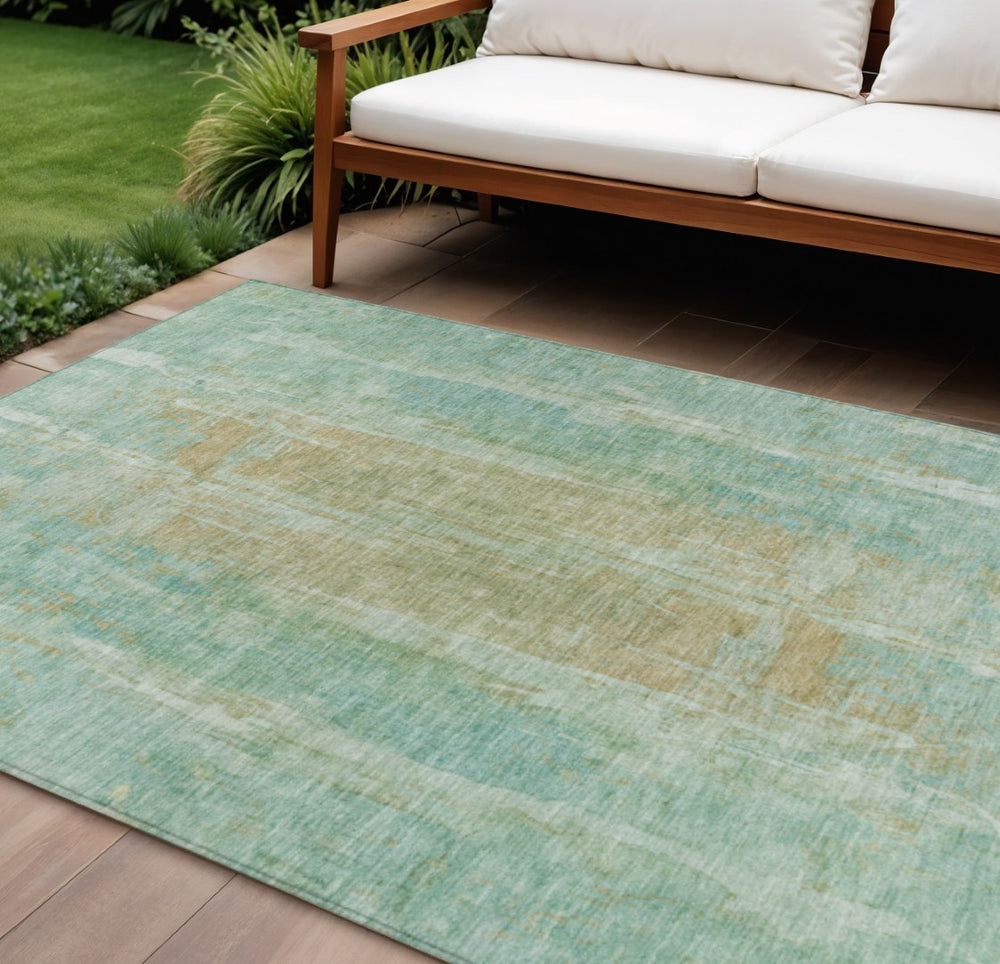 HomeRoots 10' Teal Blue & Copper Abstract Washable Area Rug – Stylish, Durable, Perfect for Indoor & Outdoor Use! 658698