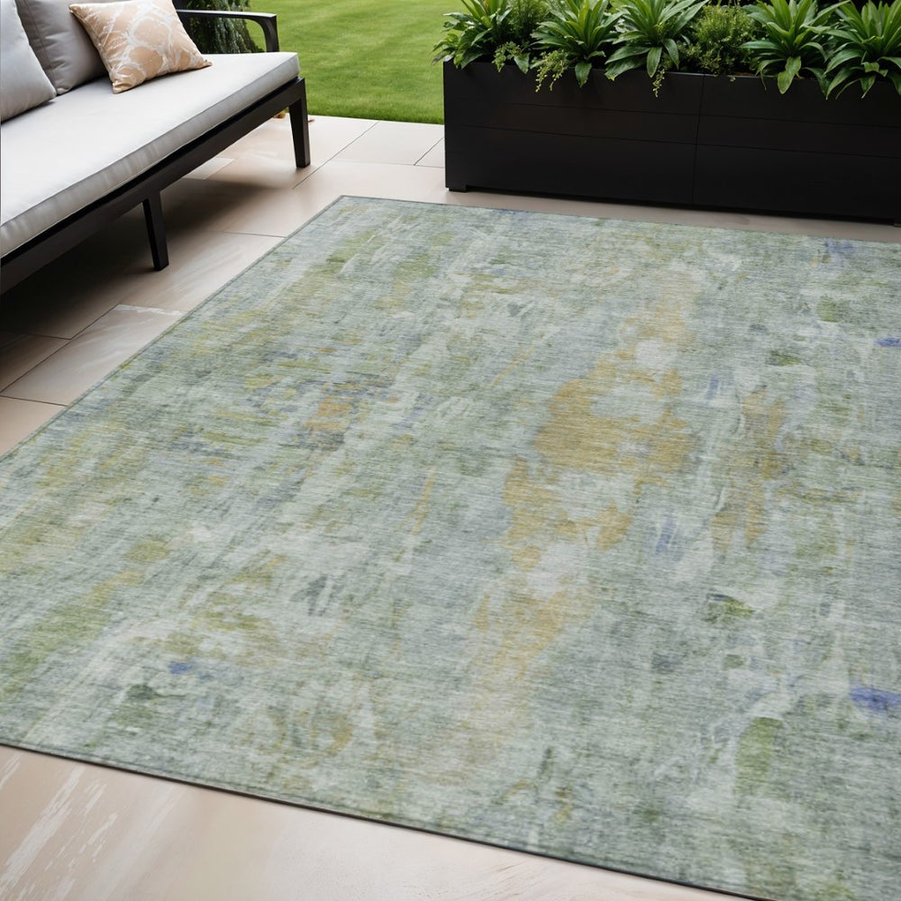 HomeRoots 5' Abstract Artichoke Green and Blue Washable Area Rug - Durable Indoor/Outdoor Stylish Décor Piece 658700