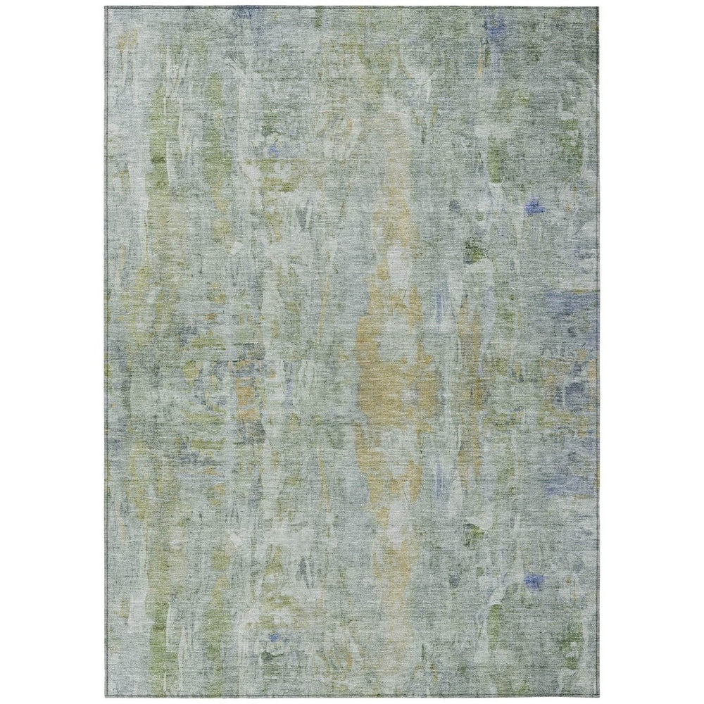 HomeRoots 5' Abstract Artichoke Green and Blue Washable Area Rug - Durable Indoor/Outdoor Stylish Décor Piece 658700