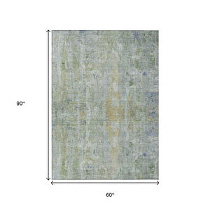 HomeRoots 5' Abstract Artichoke Green and Blue Washable Area Rug - Durable Indoor/Outdoor Stylish Décor Piece 658700