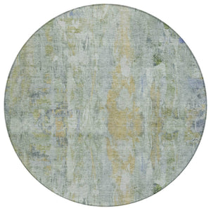HomeRoots 8' Artichoke Green & Blue Round Abstract Area Rug – Washable, Durable, Ideal for Indoor/Outdoor Spaces 658701