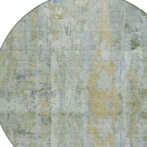 HomeRoots 8' Artichoke Green & Blue Round Abstract Area Rug – Washable, Durable, Ideal for Indoor/Outdoor Spaces 658701