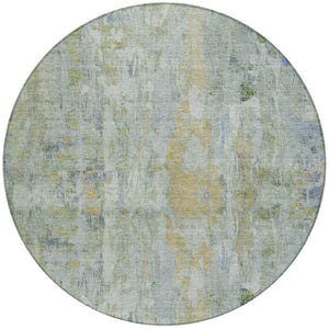 HomeRoots 8' Artichoke Green & Blue Round Abstract Area Rug – Washable, Durable, Ideal for Indoor/Outdoor Spaces 658701