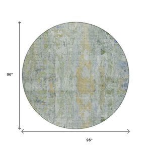 HomeRoots 8' Artichoke Green & Blue Round Abstract Area Rug – Washable, Durable, Ideal for Indoor/Outdoor Spaces 658701