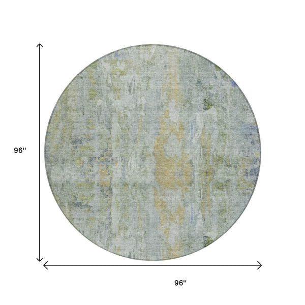 HomeRoots 8' Artichoke Green & Blue Round Abstract Area Rug – Washable, Durable, Ideal for Indoor/Outdoor Spaces 658701