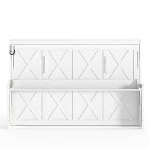 English Elm Full Murphy Bed with Fold Down Desk Led Lighting and Usb Port for Studio Spaces White W1580S00454