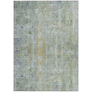 HomeRoots 8' X 10' Artichoke Green & Blue Abstract Area Rug - Stylish, Washable, Indoor/Outdoor, Durable Design 658702