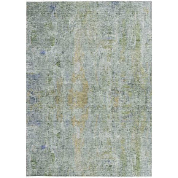 HomeRoots 8' X 10' Artichoke Green & Blue Abstract Area Rug - Stylish, Washable, Indoor/Outdoor, Durable Design 658702