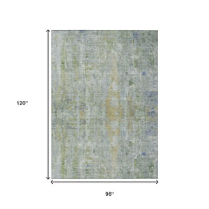 HomeRoots 8' X 10' Artichoke Green & Blue Abstract Area Rug - Stylish, Washable, Indoor/Outdoor, Durable Design 658702