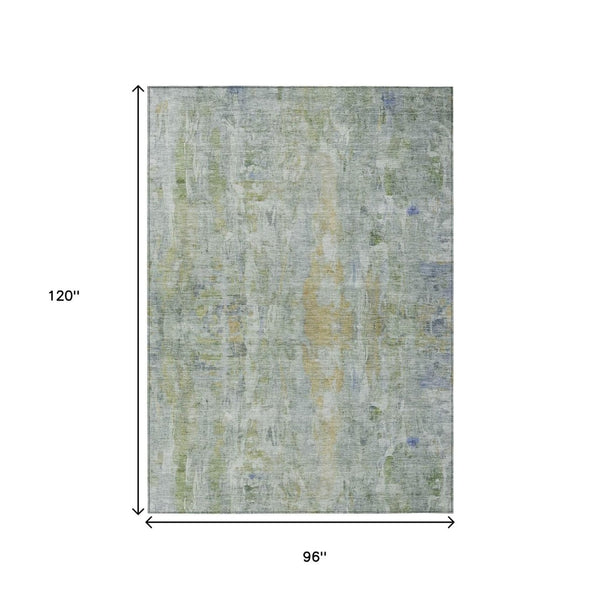 HomeRoots 8' X 10' Artichoke Green & Blue Abstract Area Rug - Stylish, Washable, Indoor/Outdoor, Durable Design 658702