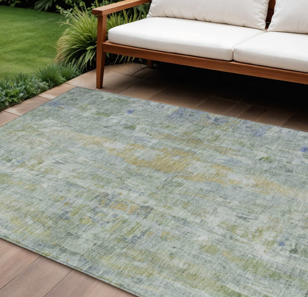 HomeRoots 8' X 10' Artichoke Green & Blue Abstract Area Rug - Stylish, Washable, Indoor/Outdoor, Durable Design 658702