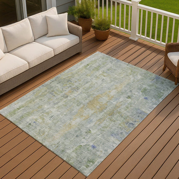 HomeRoots 8' X 10' Artichoke Green & Blue Abstract Area Rug - Stylish, Washable, Indoor/Outdoor, Durable Design 658702