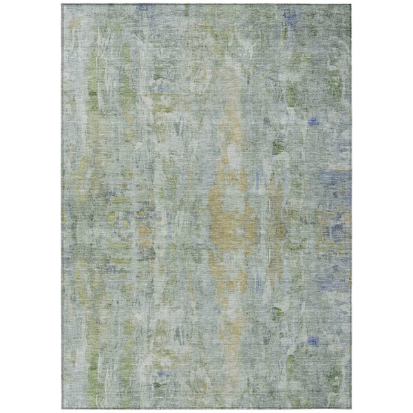 HomeRoots 8' X 10' Artichoke Green & Blue Abstract Area Rug - Stylish, Washable, Indoor/Outdoor, Durable Design 658702