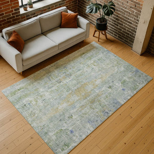 HomeRoots 9' Artichoke Green & Blue Abstract Area Rug – Washable, Durable Design for Indoor & Outdoor Spaces 658703