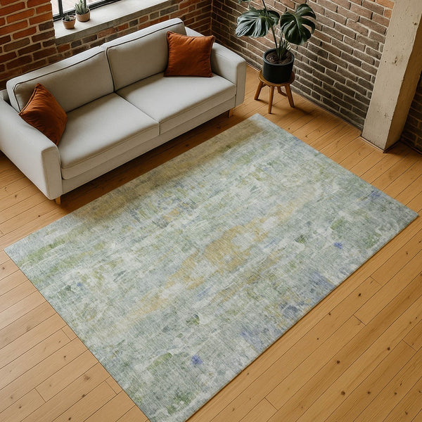 HomeRoots 9' Artichoke Green & Blue Abstract Area Rug – Washable, Durable Design for Indoor & Outdoor Spaces 658703