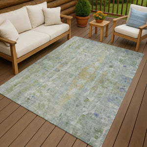 HomeRoots 9' Artichoke Green & Blue Abstract Area Rug – Washable, Durable Design for Indoor & Outdoor Spaces 658703
