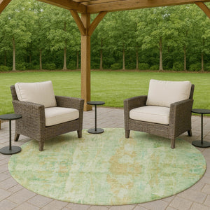 HomeRoots 8' Fern Green and Copper Round Area Rug - Stylish Abstract Design, Washable for Indoor & Outdoor Use 658707