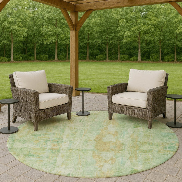 HomeRoots 8' Fern Green and Copper Round Area Rug - Stylish Abstract Design, Washable for Indoor & Outdoor Use 658707