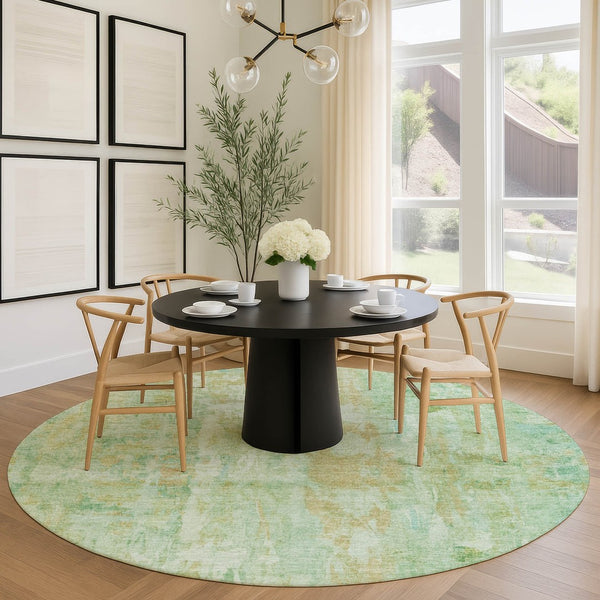 HomeRoots 8' Fern Green and Copper Round Area Rug - Stylish Abstract Design, Washable for Indoor & Outdoor Use 658707