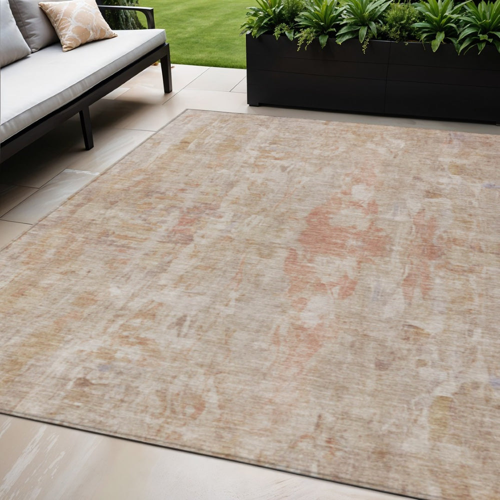 HomeRoots 5' X 8' Beige and Salmon Abstract Area Rug - Durable, Washable, Stylish for Indoor & Outdoor Use! 658712