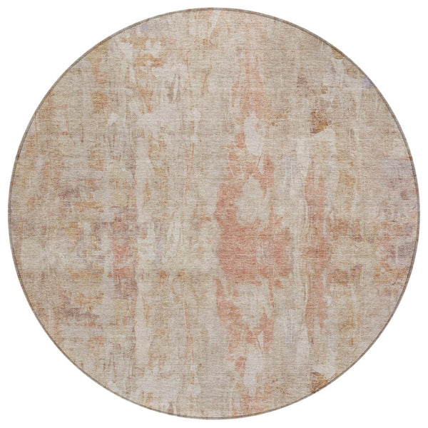 HomeRoots 8' Washable Round Area Rug in Beige & Salmon - Durable, Stylish, Indoor/Outdoor, Easy-Clean Design 658713
