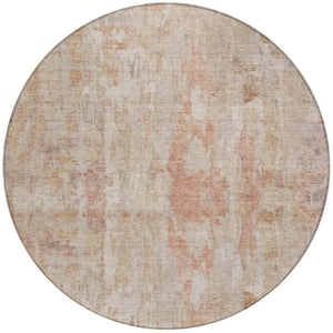 HomeRoots 8' Washable Round Area Rug in Beige & Salmon - Durable, Stylish, Indoor/Outdoor, Easy-Clean Design 658713