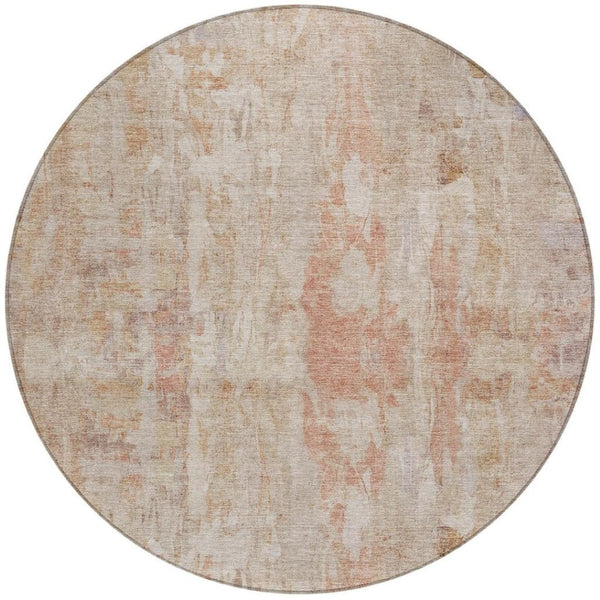 HomeRoots 8' Washable Round Area Rug in Beige & Salmon - Durable, Stylish, Indoor/Outdoor, Easy-Clean Design 658713