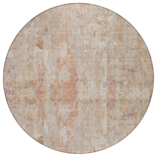HomeRoots 8' Washable Round Area Rug in Beige & Salmon - Durable, Stylish, Indoor/Outdoor, Easy-Clean Design 658713