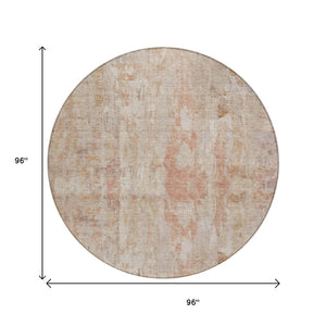 HomeRoots 8' Washable Round Area Rug in Beige & Salmon - Durable, Stylish, Indoor/Outdoor, Easy-Clean Design 658713