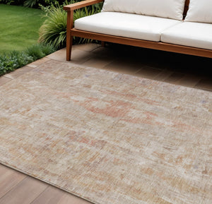 HomeRoots 8' X 10' Beige and Salmon Abstract Rug – Machine Washable, Stain-Resistant for Indoor & Outdoor Use! 658714