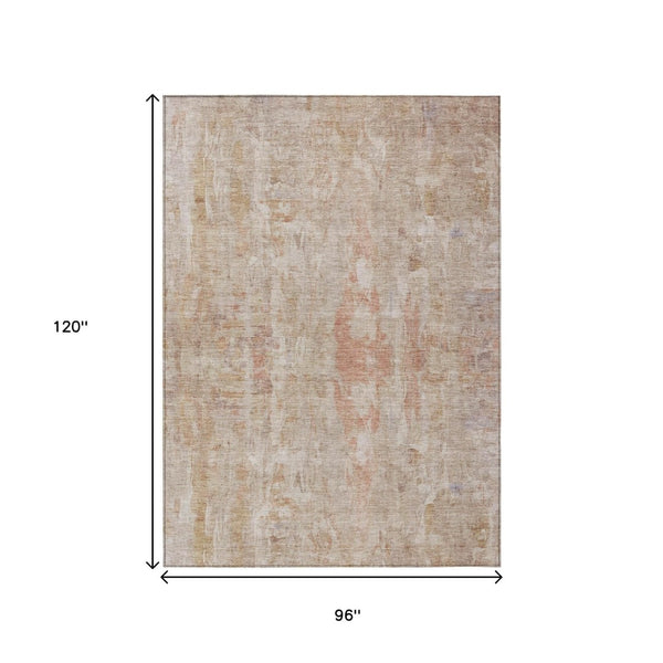 HomeRoots 8' X 10' Beige and Salmon Abstract Rug – Machine Washable, Stain-Resistant for Indoor & Outdoor Use! 658714