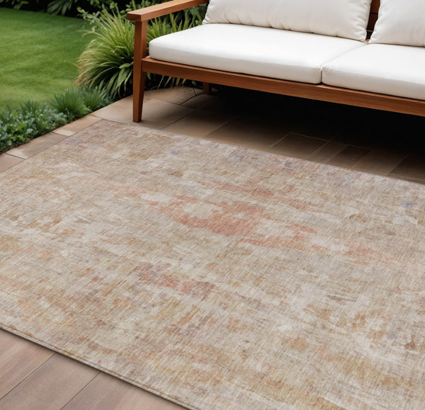HomeRoots 9' X 12' Abstract Beige and Salmon Washable Area Rug – Durable, Stylish, and Perfect for Indoors or Outdoors! 658715