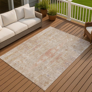 HomeRoots 9' X 12' Abstract Beige and Salmon Washable Area Rug – Durable, Stylish, and Perfect for Indoors or Outdoors! 658715